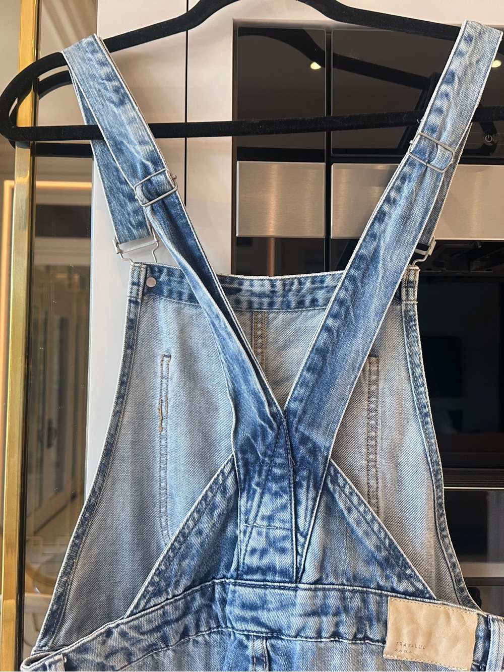 Zara Trafaluc Blue Light Wash Denim Distressed Boehmian Country Overalls- Size S - Picture 11 of 12